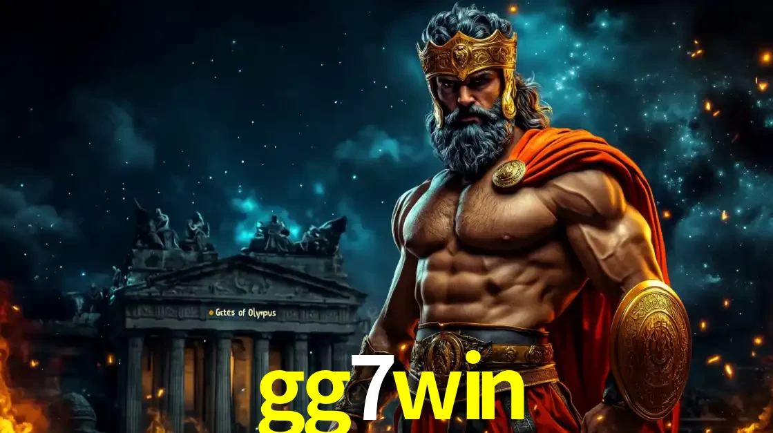 O poderoso Zeus do jogo de slot Gates of Olympus em frente ao seu templo, pronto para lançar multiplicadores divinos e prêmios épicos no cassino online gg7win.