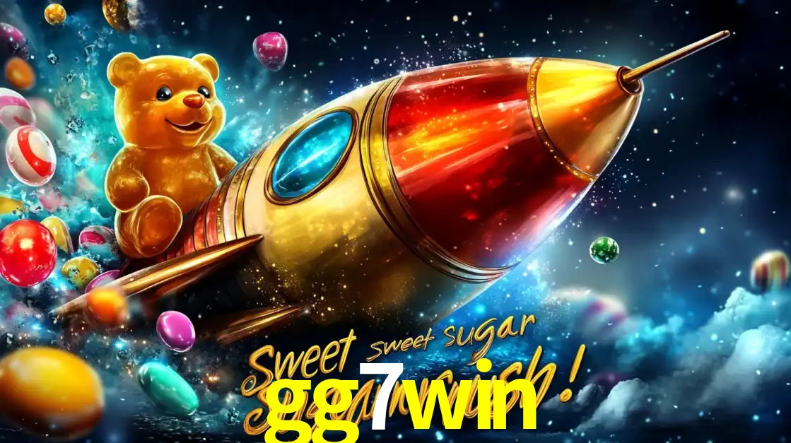 Arte promocional do jogo de slot Sugar Rush, com um urso de pelúcia em um foguete viajando pelo espaço de doces, um dos jogos divertidos disponíveis no cassino gg7win.